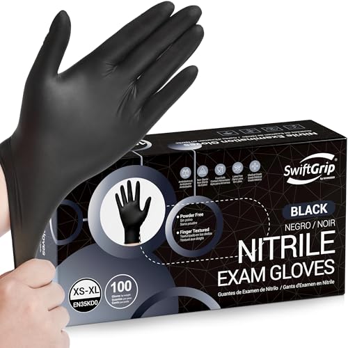SwiftGrip قفازات نيتريل طبية سريعة الإمساك disposable قفازات نيتريل سوداء خالية من اللاتكس للاستخدام الطبي والطهي والتجميل آمنة للطعام قفازات مطاطية خالية من البودرة غير معقمة علبة 100 قطعة صغيرة - Image 2