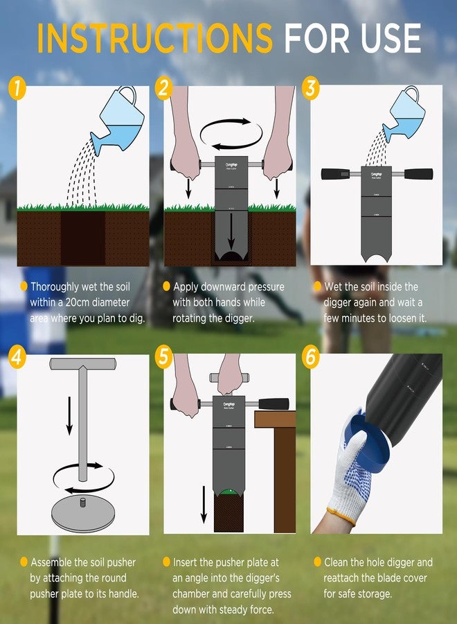 كينجتوب قاطع حفر جولف محمول من KINGTOP - مقبض قابل للفصل، حفار حفر قياسي من USGA مقاس 4 بوصات و6 بوصات - في الفناء الخلفي والحديقة ومساحة التدريب على وضع الجولف في الهواء الطلق - Image 5