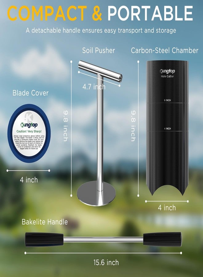 كينجتوب قاطع حفر جولف محمول من KINGTOP - مقبض قابل للفصل، حفار حفر قياسي من USGA مقاس 4 بوصات و6 بوصات - في الفناء الخلفي والحديقة ومساحة التدريب على وضع الجولف في الهواء الطلق - Image 3
