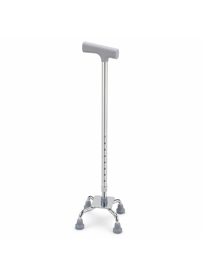 Adjustable Quad Walking Cane with Ergonomic Handle & Anti-Slip Rubber Feet - Silver & Grey - Image 1