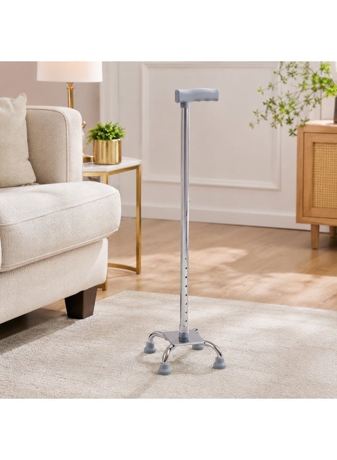 Adjustable Quad Walking Cane with Ergonomic Handle & Anti-Slip Rubber Feet - Silver & Grey - Image 4
