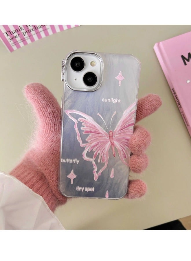 ShebSheb Designed for iPhone 15 Case Cute Trendy Soft Slim TPU Shockproof Protective Butterfly Phone Cases Cover for Women Girls Aesthetic Glitter, Shiny Silver - Image 2