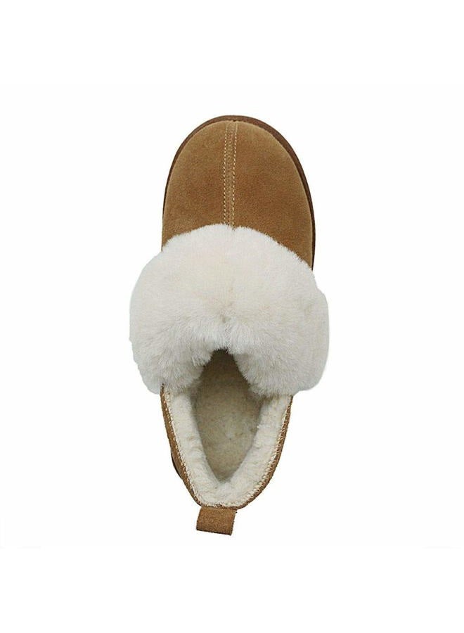 Pamir Women's Genuine Suede Shearling Ankle Moccasin Booties Slippers Boots Memory Foam Indoor Outdoor, Chestnut, 8 - Image 3