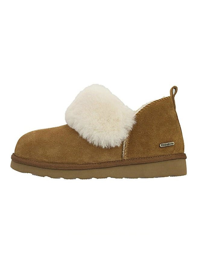 Pamir Women's Genuine Suede Shearling Ankle Moccasin Booties Slippers Boots Memory Foam Indoor Outdoor, Chestnut, 8 - Image 2