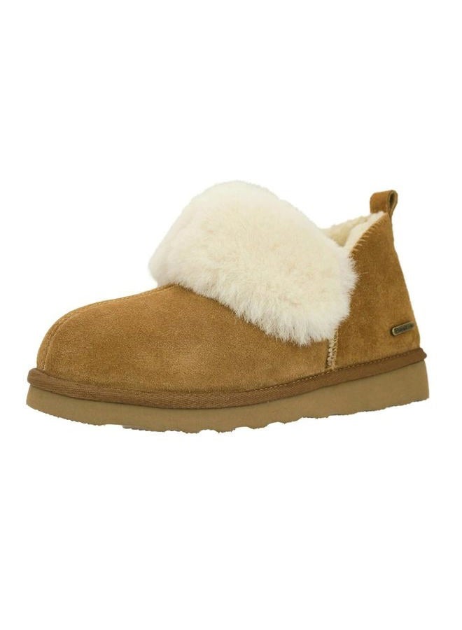 Pamir Women's Genuine Suede Shearling Ankle Moccasin Booties Slippers Boots Memory Foam Indoor Outdoor, Chestnut, 8 - Image 1