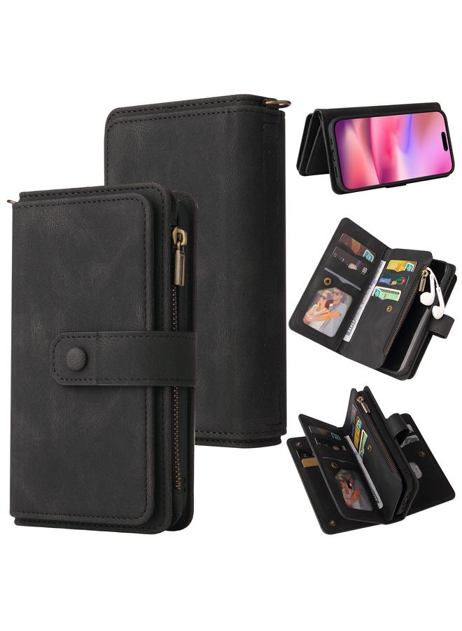 S-TOP Case For iPhone 16 Skin Feel Multi Card Slots Zipper Wallet Leather Phone Case - Image 1