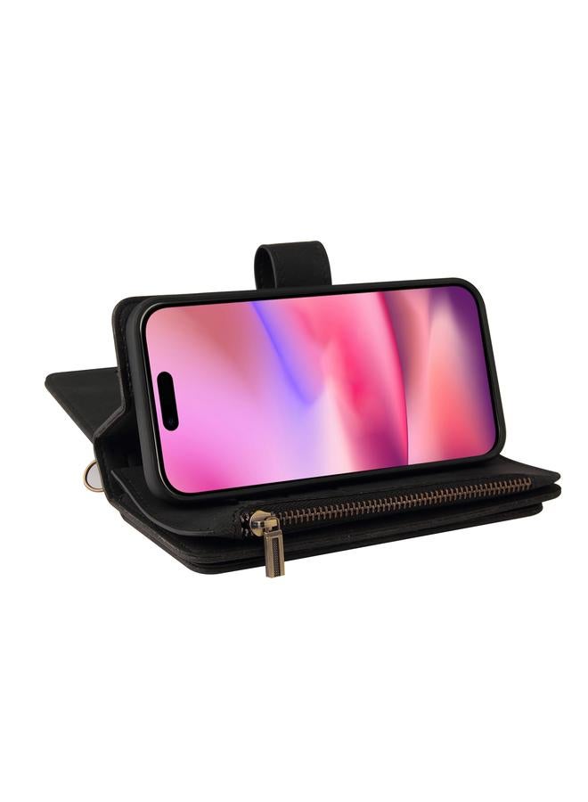 S-TOP Case For iPhone 16 Skin Feel Multi Card Slots Zipper Wallet Leather Phone Case - Image 4