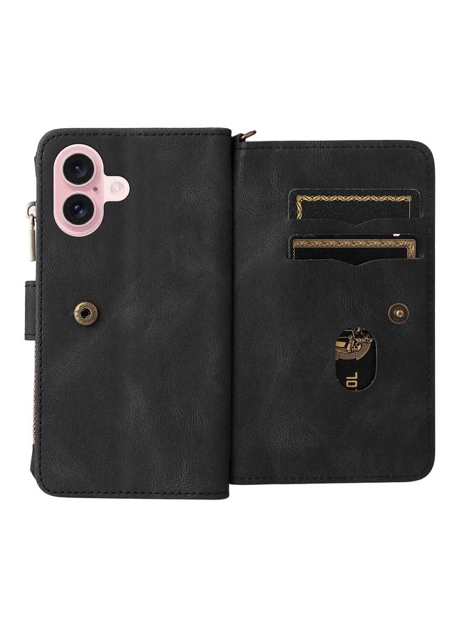 S-TOP Case For iPhone 16 Skin Feel Multi Card Slots Zipper Wallet Leather Phone Case - Image 3