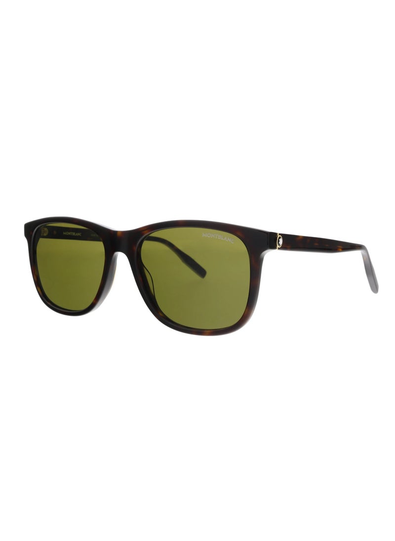 مونت بلانك نظارات شمسية رجالية من Montblanc بتصميم مربع باللون الهافانا وعدسات خضراء MB0013S-003 بقياس 56  - Image 1