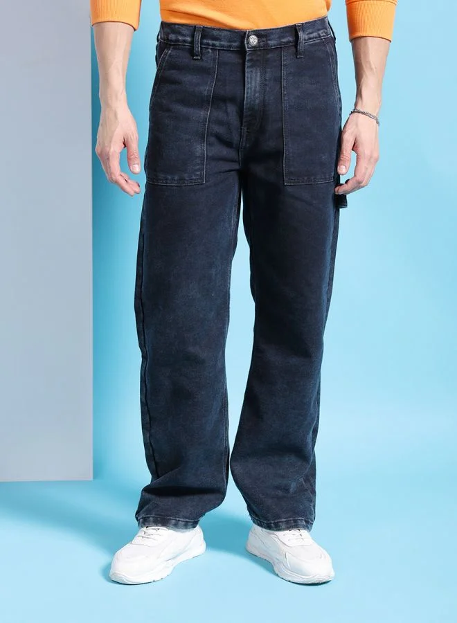 The Indian Garage Co Men Baggy Solid Mid-Rise Stretchable Jeans