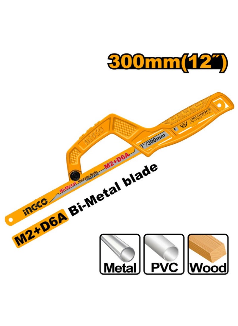 INGCO Mini Hand Hacksaw, Includes: 1 sheet of 65 mn, Fit For 300mm (12″) blade, Model : MHHF1504  - Image 2