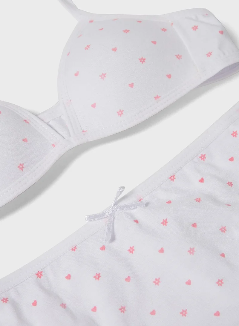 Zippy Kids Heart Print Bra + Brief Set