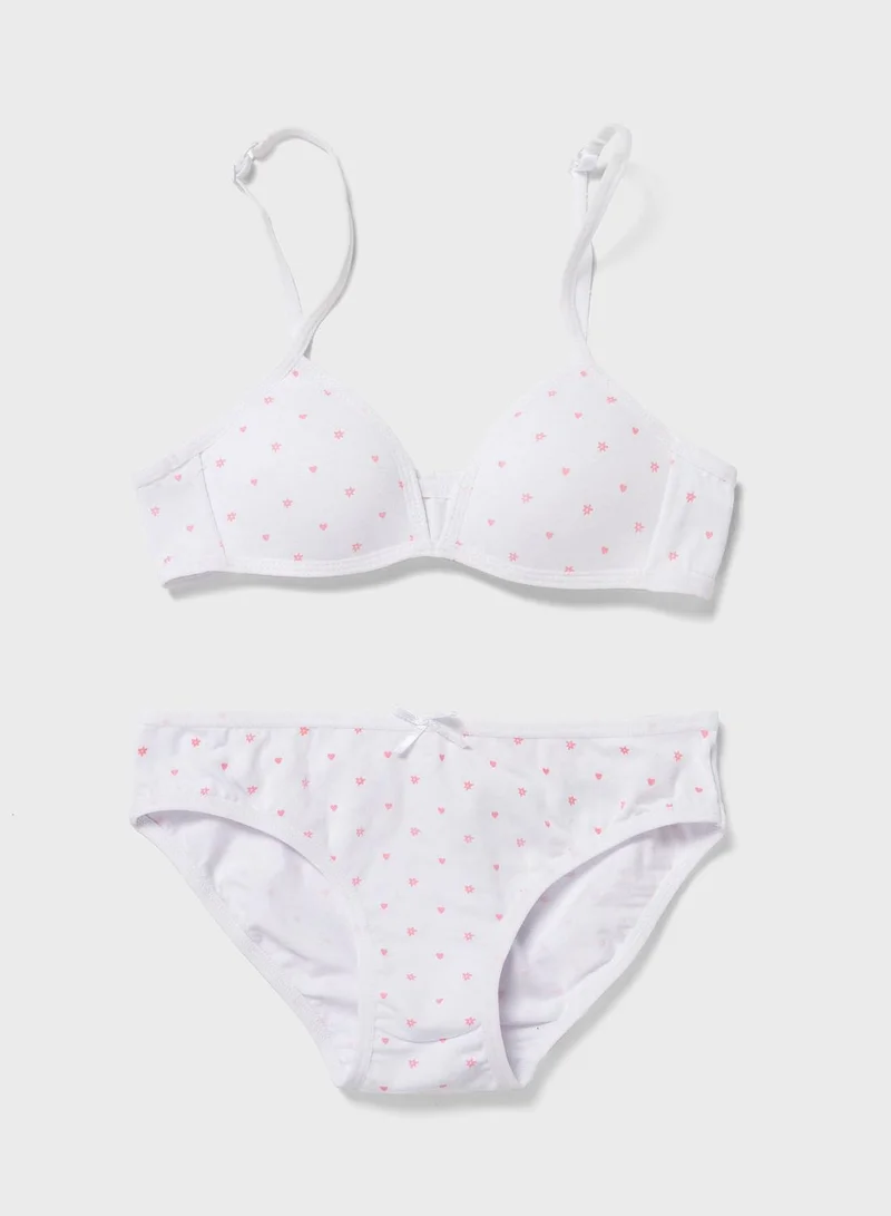 Zippy Kids Heart Print Bra + Brief Set
