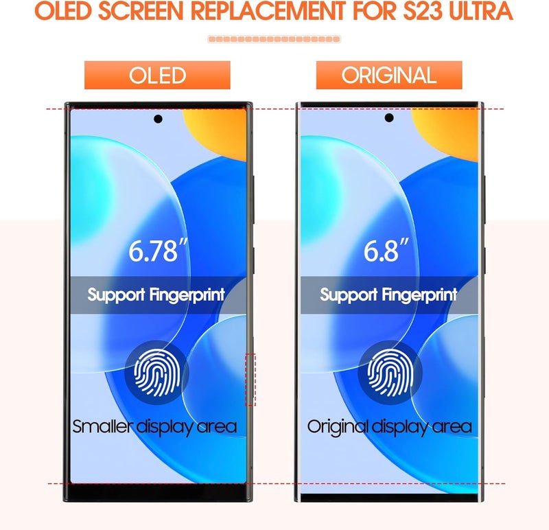 AGCUT OLED for Samsung Galaxy S23 Ultra Screen Replacement for Display Samsung S23 Ultra LCD S918B S918U LCD Digitizer Touch Assembly with Frame(Support Fingerprint,US Version) - Image 2