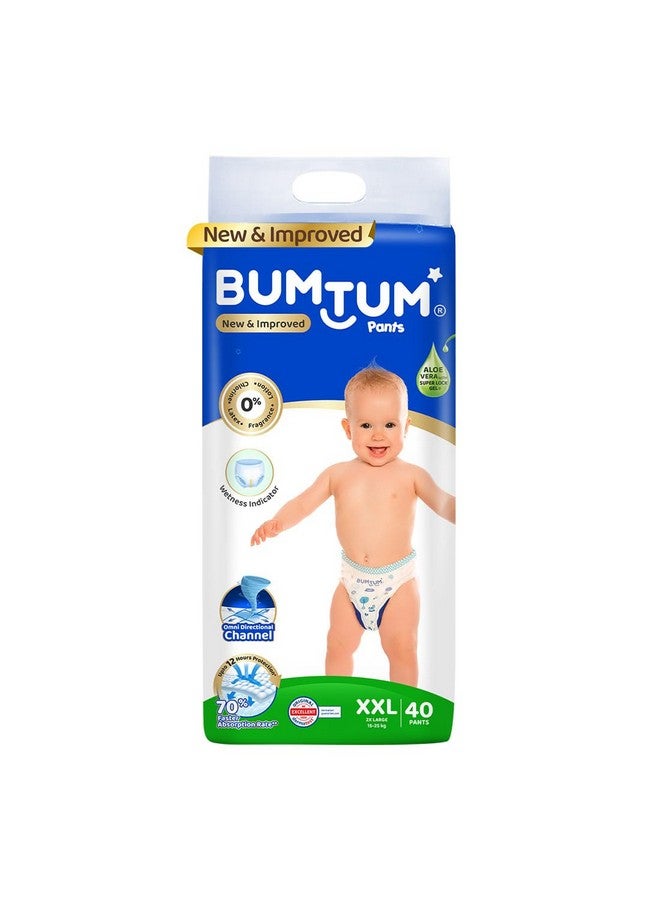 Bumtum Baby Diaper Pants, Xxl Size, 40 Count, Double Layer Leakage Protection Infused With Aloe Vera, Cottony Soft High Absorb Technology - Image 1