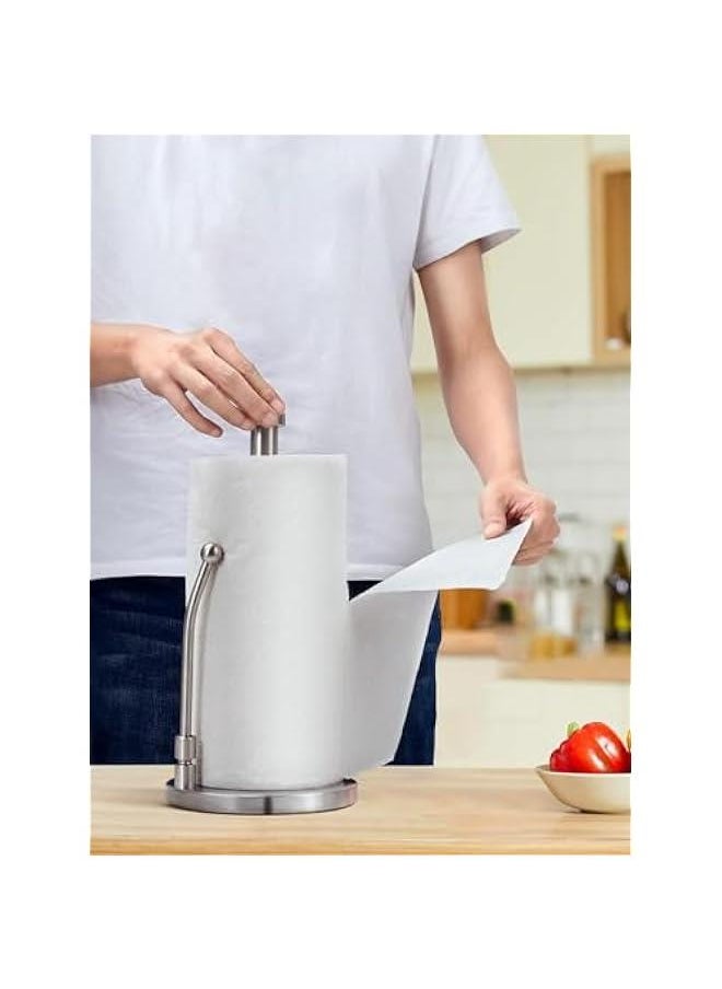 MIXDE Paper Towel Holder, Paper Towel Dispenser Standing Weighted Base Non-Slip, Spring Arm Fit Most Size Paper Roll, Stainless Steel Paper Towel for Home Kitchen Countertop Tabletop (Silver)  - Image 2