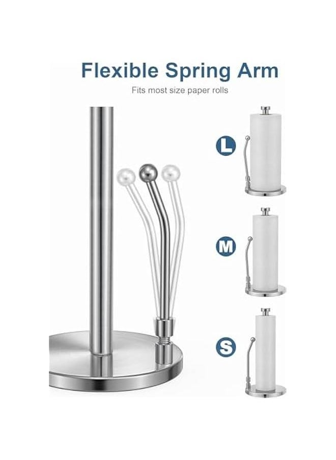MIXDE Paper Towel Holder, Paper Towel Dispenser Standing Weighted Base Non-Slip, Spring Arm Fit Most Size Paper Roll, Stainless Steel Paper Towel for Home Kitchen Countertop Tabletop (Silver)  - Image 4