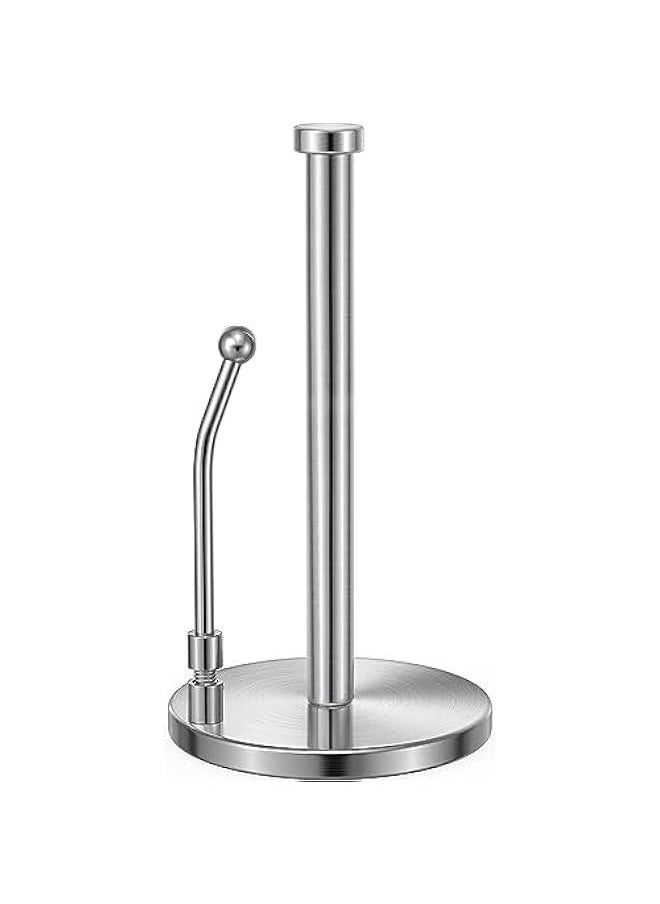 MIXDE Paper Towel Holder, Paper Towel Dispenser Standing Weighted Base Non-Slip, Spring Arm Fit Most Size Paper Roll, Stainless Steel Paper Towel for Home Kitchen Countertop Tabletop (Silver)  - Image 1