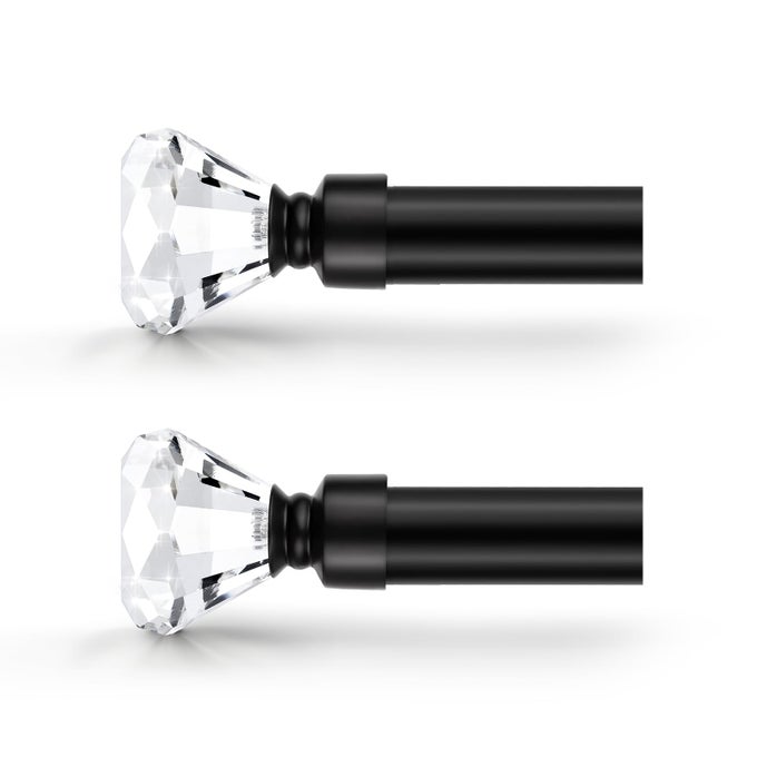 2 Pack 1 Inch Diamond Curtain Rod Telescoping for Windows from 30 to 40 Black Curtain Rods Adjustable Decorative Single Curtain Rod Set with Modern Diamond Design