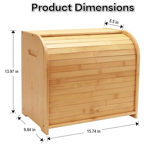 Thalomely Bread Box for Kitchen Countertop Double Layer Bamboo Bread Storage Container for Homemade Bread Roll Top Bread Box with 3 Adjustable Height for Kitchen Counter Natural Breadbox Organizer - Image 3
