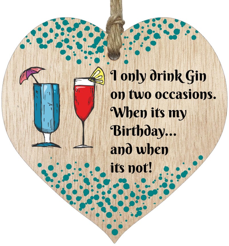 Stuff4 I Only Drink Gin Hanging Wooden Heart Sign Plaque Gin Gift Set - Light Wood Hearts  Funny Birthday Keepsake  Hang Around a Gin Miniatures Gift Sets  Gin Signs for Home Bar  Unusual Gin Gift By Stuff4 - Image 1