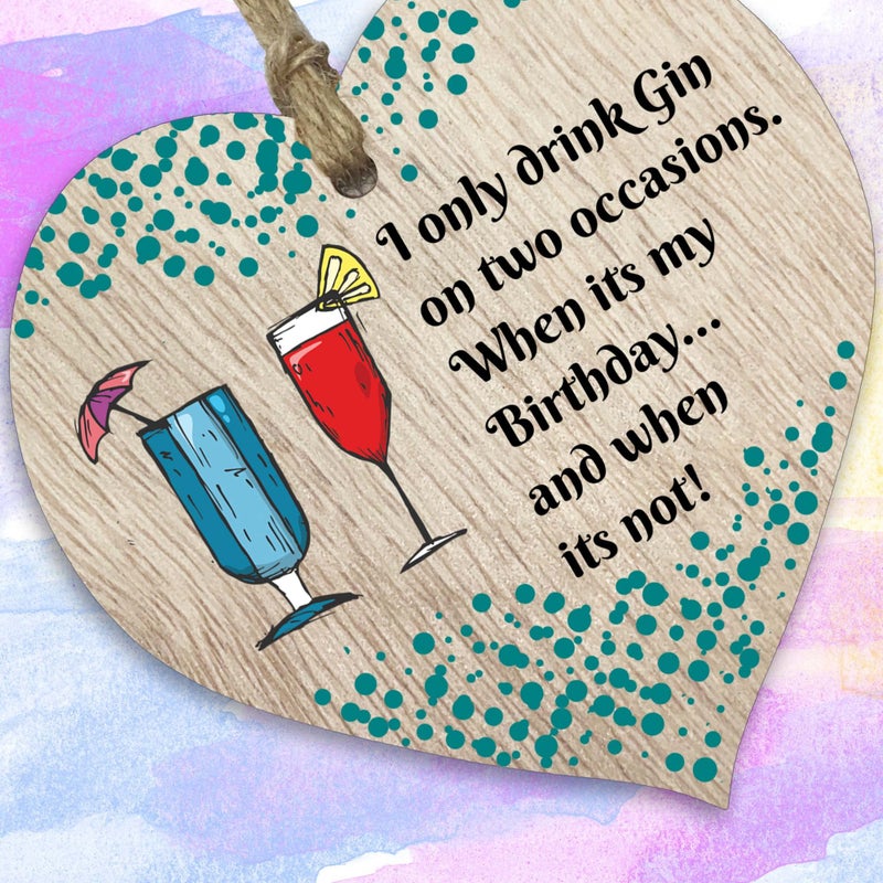 Stuff4 I Only Drink Gin Hanging Wooden Heart Sign Plaque Gin Gift Set - Light Wood Hearts  Funny Birthday Keepsake  Hang Around a Gin Miniatures Gift Sets  Gin Signs for Home Bar  Unusual Gin Gift By Stuff4 - Image 2