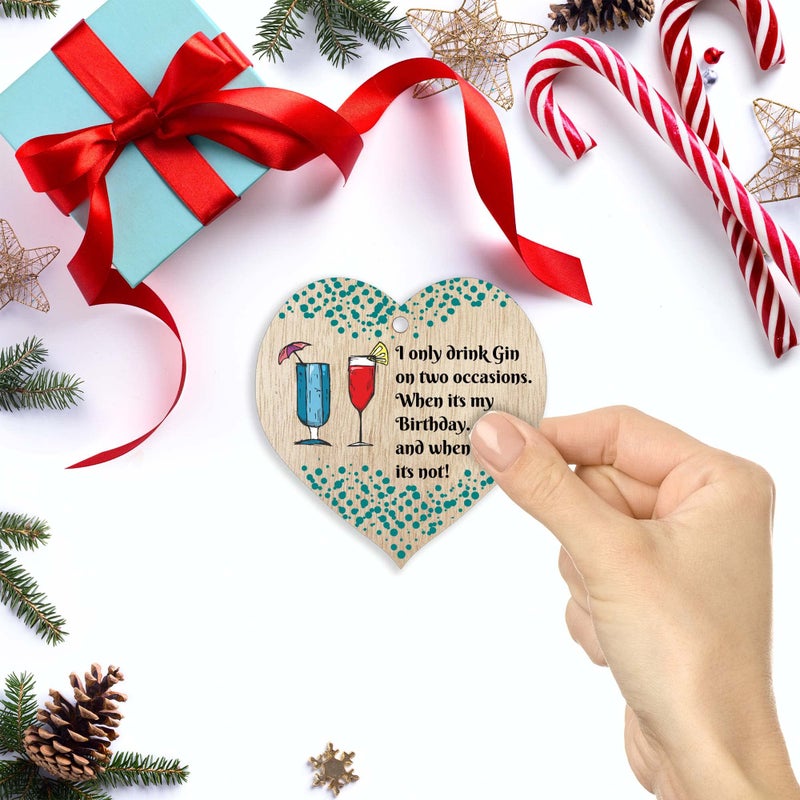 Stuff4 I Only Drink Gin Hanging Wooden Heart Sign Plaque Gin Gift Set - Light Wood Hearts  Funny Birthday Keepsake  Hang Around a Gin Miniatures Gift Sets  Gin Signs for Home Bar  Unusual Gin Gift By Stuff4 - Image 3