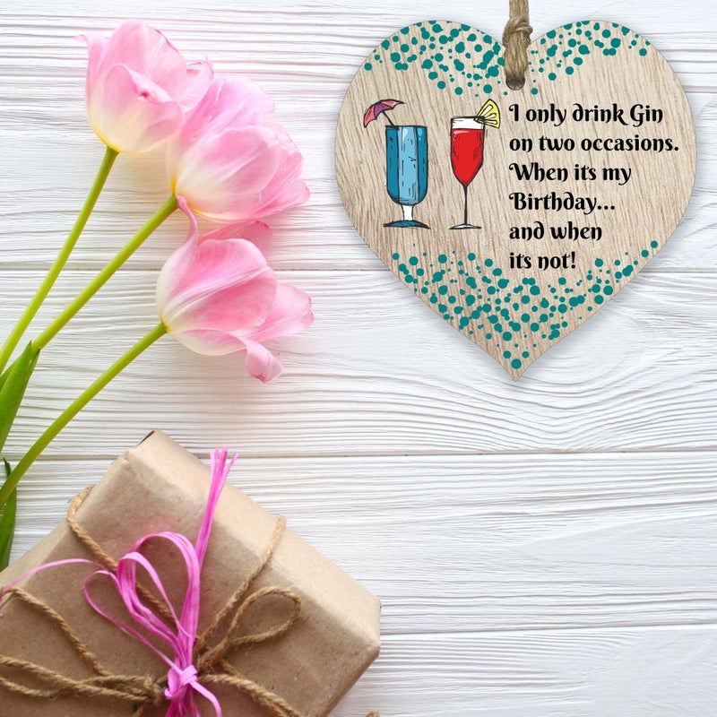 Stuff4 I Only Drink Gin Hanging Wooden Heart Sign Plaque Gin Gift Set - Light Wood Hearts  Funny Birthday Keepsake  Hang Around a Gin Miniatures Gift Sets  Gin Signs for Home Bar  Unusual Gin Gift By Stuff4 - Image 5