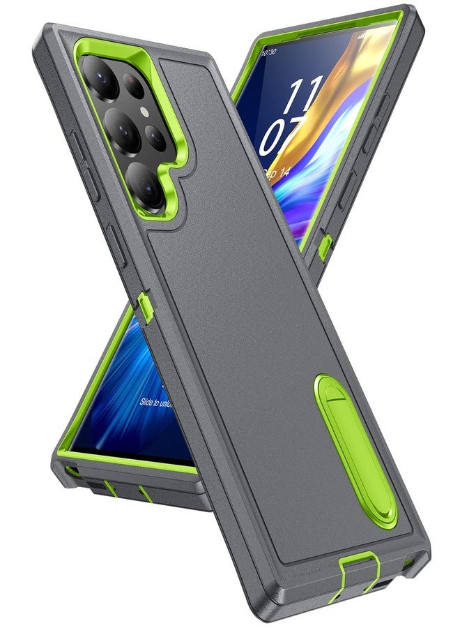جراب Fucozan لهاتف Samsung Galaxy S23 Ultra مع مسند، غطاء حماية ثلاثي الطبقات من السيليكون عالي التحمل ومقاوم للصدمات، مصمم وفقًا للمعايير العسكرية، (رمادي + أخضر) - Image 1