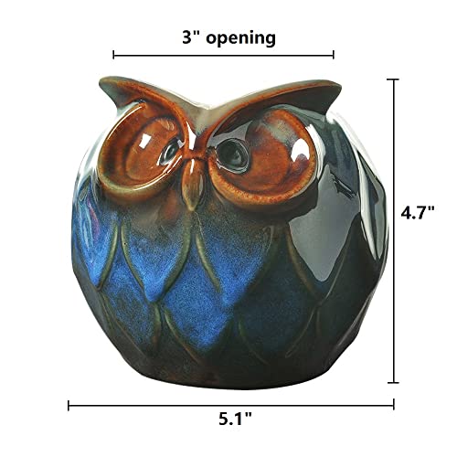 GeLive Blue Owl Ceramic Succulent Planter with Drainage Hole Animal Plant Pot Tabletop Decoration Vase Window Box Indoor Outdoor Decor (Blue) - Image 5