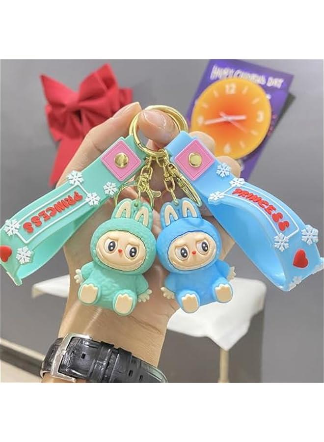 Arabest Labubu Keychain, Cute Labubu Doll Wristlet Accessories Kawaii Monster Key Chain Bag Charm Gift for Women, Green, S - Image 3