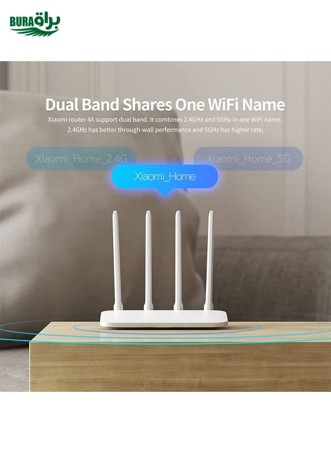 BURAQ - Original Xiaomi WiFi Router 4A Smart APP Control AC1200 1167Mbps 128MB 2.4GHz & 5GHz Dual-core CPU Gigabit Ethernet Port Wireless Router Repeater with 4 Antennas, Support Web & Android & iOS, US Plug(White) - Image 1