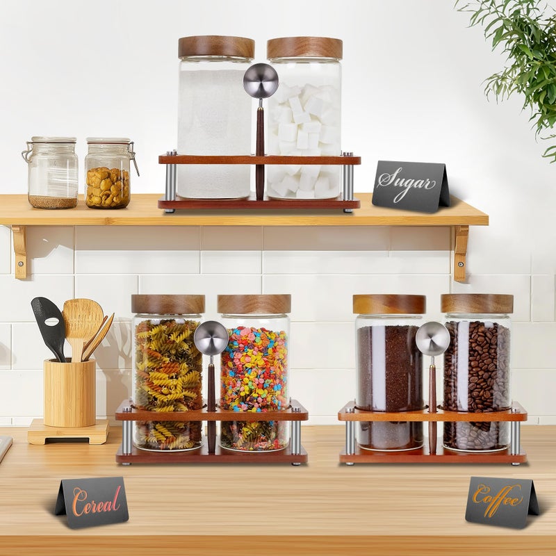 Venuekkuri Glass Coffee Grounds Container with Shelf, 2 Ã— 45 oz Glass Coffee Canisters with Airtight Thread Lid, Storage Jars with Stainless Steel Spoon for Coffee Bean, Sugar,Nut - Image 5