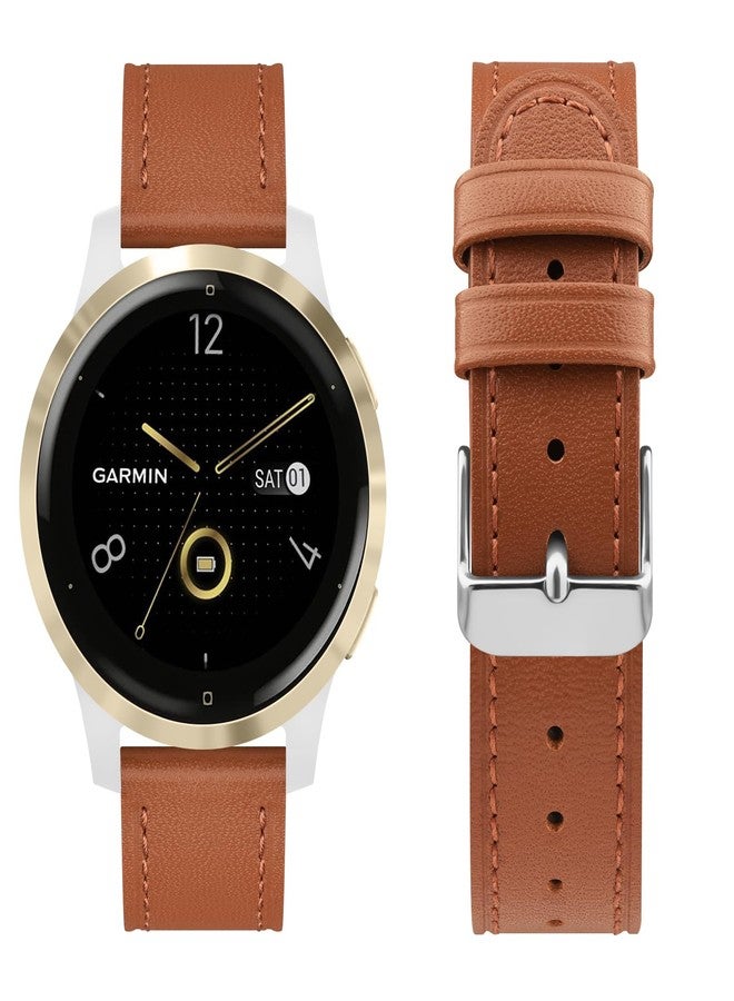 AK Leather Watch Band Compatible with Garmin Venu 3S / Vivoactive 4S / Venu 2S / Vivomove 3S, 18mm Replacement Wristband Strap for Garmin Forerunner 255s/265S Smart Watch (Brown) - Image 5