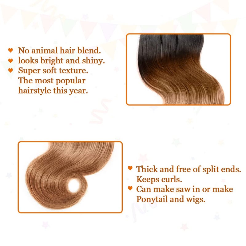 hengya Ombre Human Hair Bundles Body Wave 4 bundle human hair 12A Virgin Unprocessed Human Hair Short Bundles Ombre Blonde Bundles(8888ï¼Œ1B/30) - Image 5