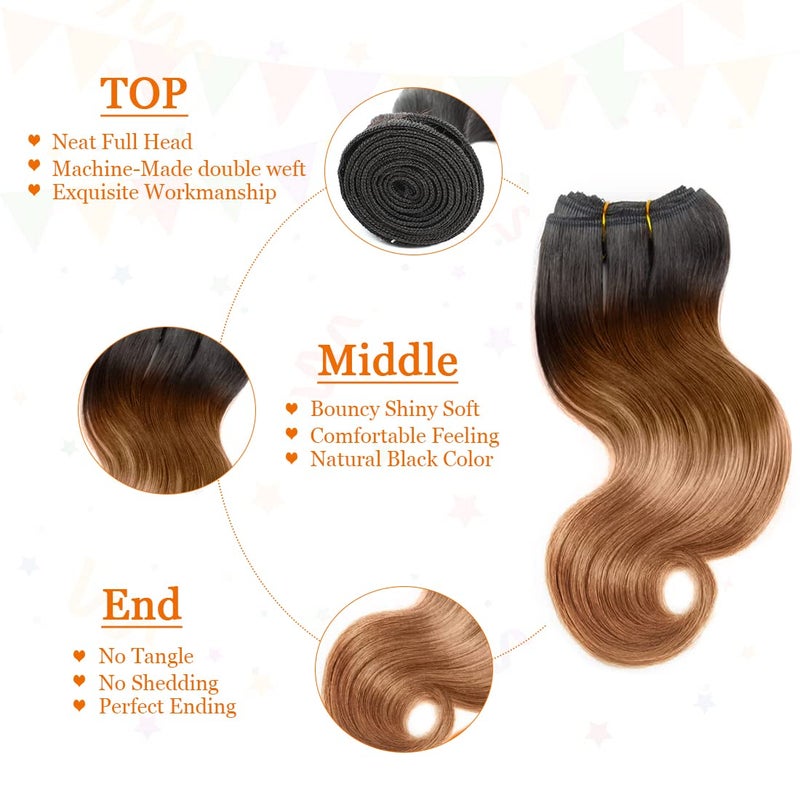 hengya Ombre Human Hair Bundles Body Wave 4 bundle human hair 12A Virgin Unprocessed Human Hair Short Bundles Ombre Blonde Bundles(8888ï¼Œ1B/30) - Image 3