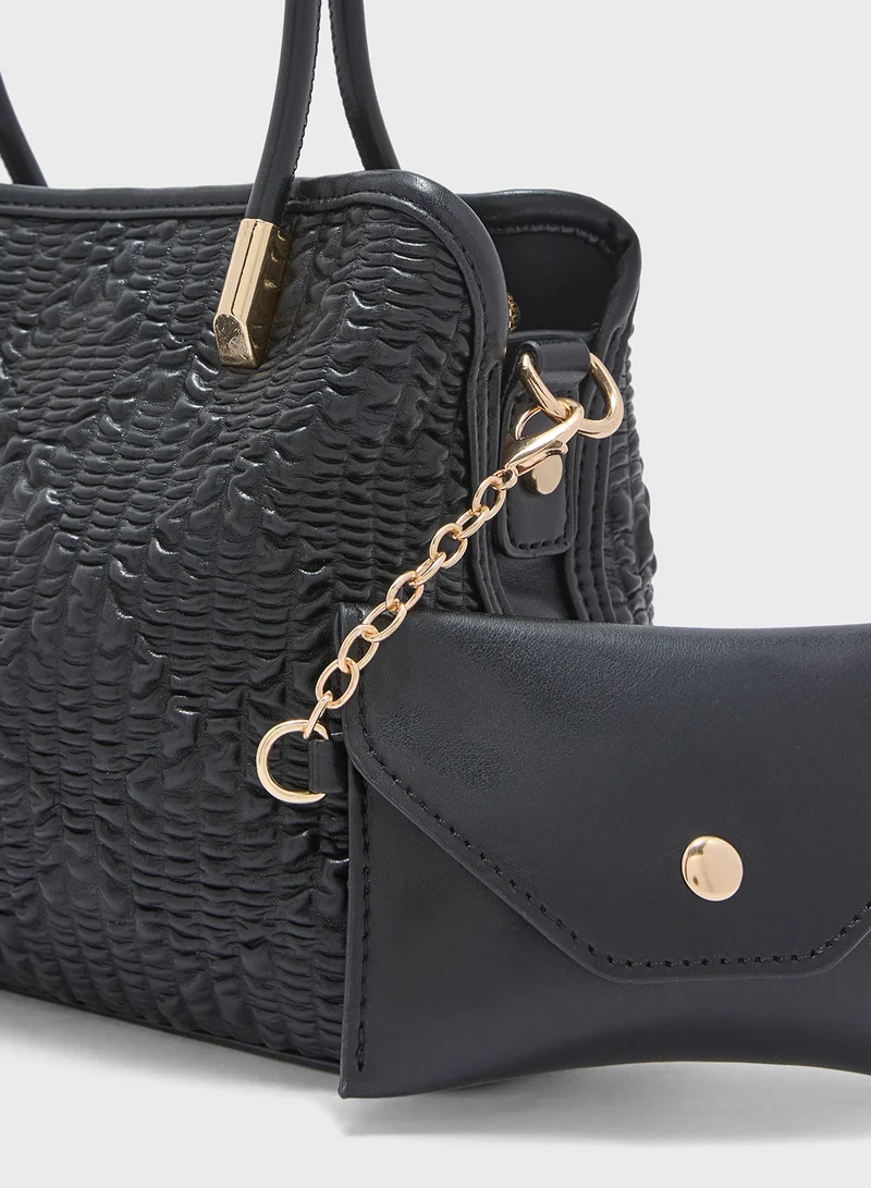 ايلا 2 In 1Quited Textured Satchel Bag With Coin Pouch