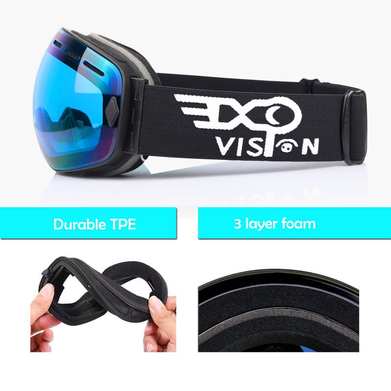EXP VISION Snowboard Ski Goggles Men Women Youth, Anti Fog OTG Winter Snow Goggles Spherical Detachable Lens (Blue) - Image 5