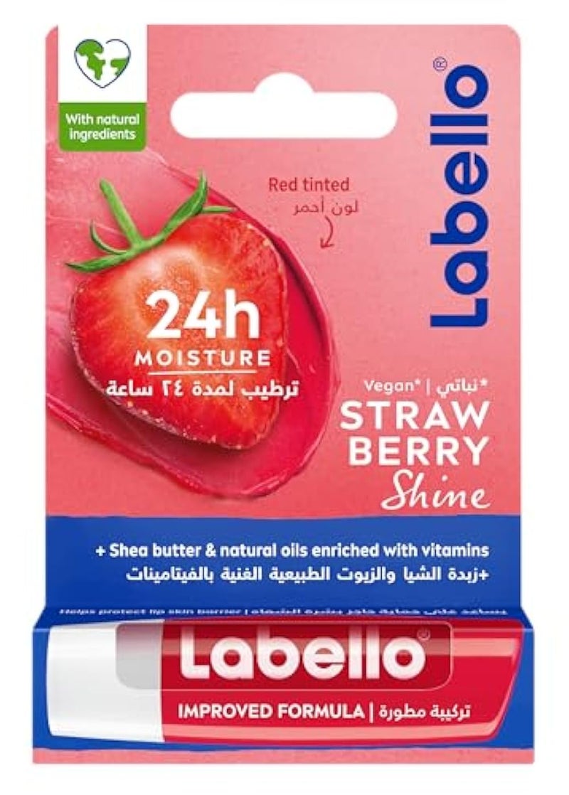 NIVEA LABELLO Lip Balm Strawberry Shine, (4.8g) 24H Moisture, with Shea Butter and Natural Oils Enriched with Vitamins, with Natural Ingredients, Mineral Oil Free, Vegan - Image 1