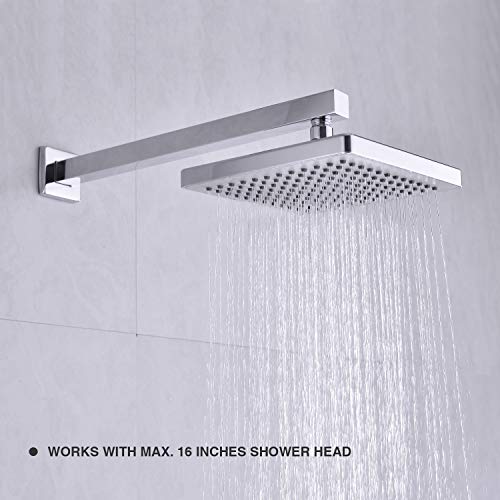 TRUSTMI Shower Arm with Flange 16 Inch Stainless Steel Overhead Shower Extension Arm Bathroom Wall Mounted Pipe for Rainfall Showerhead, Chrome - Image 2