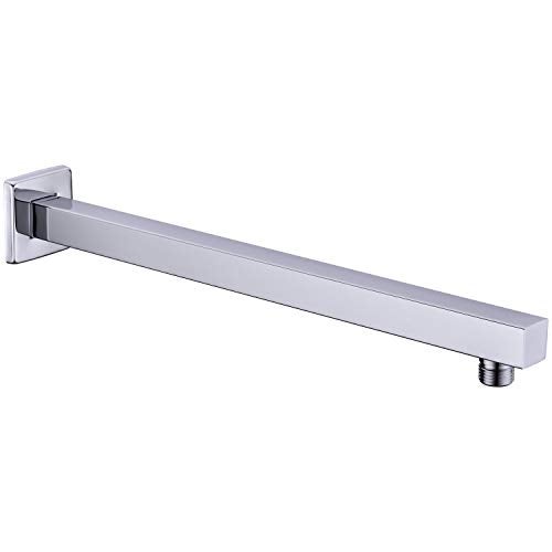 TRUSTMI Shower Arm with Flange 16 Inch Stainless Steel Overhead Shower Extension Arm Bathroom Wall Mounted Pipe for Rainfall Showerhead, Chrome - Image 1