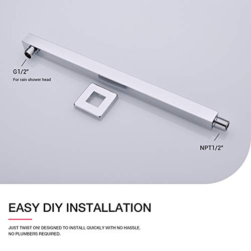 TRUSTMI Shower Arm with Flange 16 Inch Stainless Steel Overhead Shower Extension Arm Bathroom Wall Mounted Pipe for Rainfall Showerhead, Chrome - Image 5