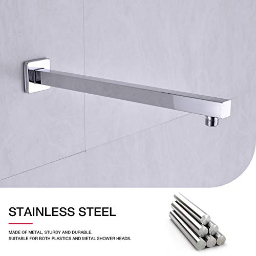 TRUSTMI Shower Arm with Flange 16 Inch Stainless Steel Overhead Shower Extension Arm Bathroom Wall Mounted Pipe for Rainfall Showerhead, Chrome - Image 3