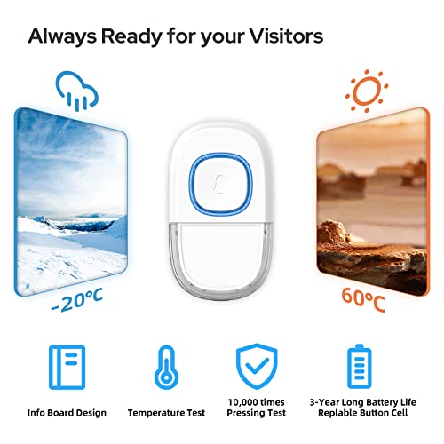 Costar Wireless Door Bell For Home Long Range, Waterproof Calling Bell,Cordless Door Bell, 1000Ft Range With 32 Chimes, Led Light, 5 Level Volume (Pebble 530) Black - Image 3