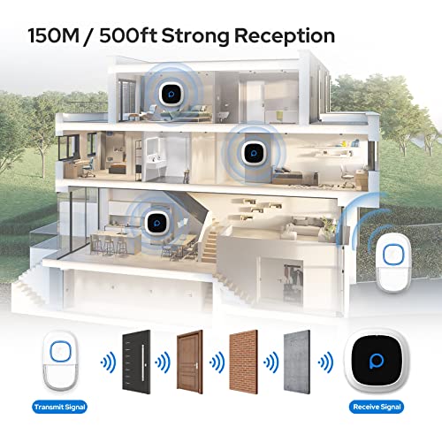 Costar Wireless Door Bell For Home Long Range, Waterproof Calling Bell,Cordless Door Bell, 1000Ft Range With 32 Chimes, Led Light, 5 Level Volume (Pebble 530) Black - Image 4