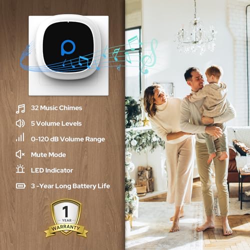 Costar Wireless Door Bell For Home Long Range, Waterproof Calling Bell,Cordless Door Bell, 1000Ft Range With 32 Chimes, Led Light, 5 Level Volume (Pebble 530) Black - Image 2