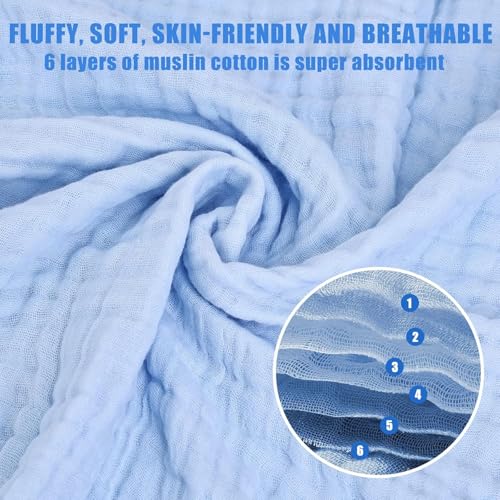 KASSY POP CURATED JUST FOR YOU Kassy Pop Muslin Cotton Bath Towel Cum Baby Swaddler | Extra Soft Towels for Newborn 0 to 3 Years l 100% Organic Cotton wash Towel | 105 X 105 cm (Blue) - Image 5
