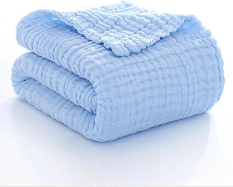 KASSY POP CURATED JUST FOR YOU Kassy Pop Muslin Cotton Bath Towel Cum Baby Swaddler | Extra Soft Towels for Newborn 0 to 3 Years l 100% Organic Cotton wash Towel | 105 X 105 cm (Blue) - Image 1