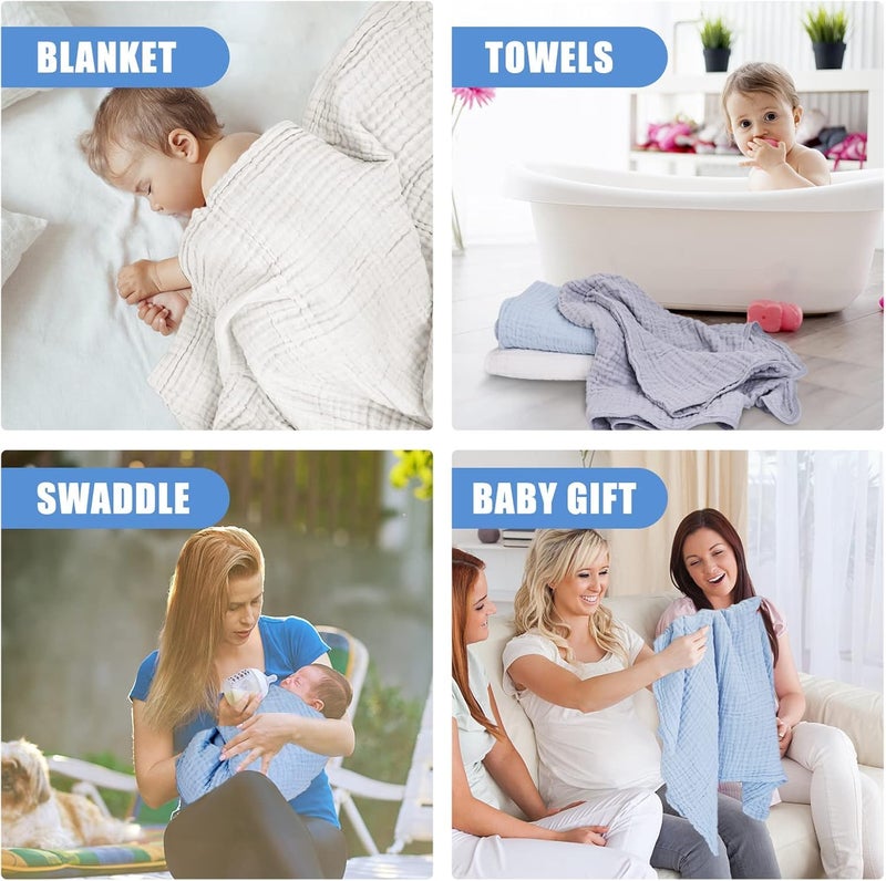 KASSY POP CURATED JUST FOR YOU Kassy Pop Muslin Cotton Bath Towel Cum Baby Swaddler | Extra Soft Towels for Newborn 0 to 3 Years l 100% Organic Cotton wash Towel | 105 X 105 cm (Blue) - Image 4