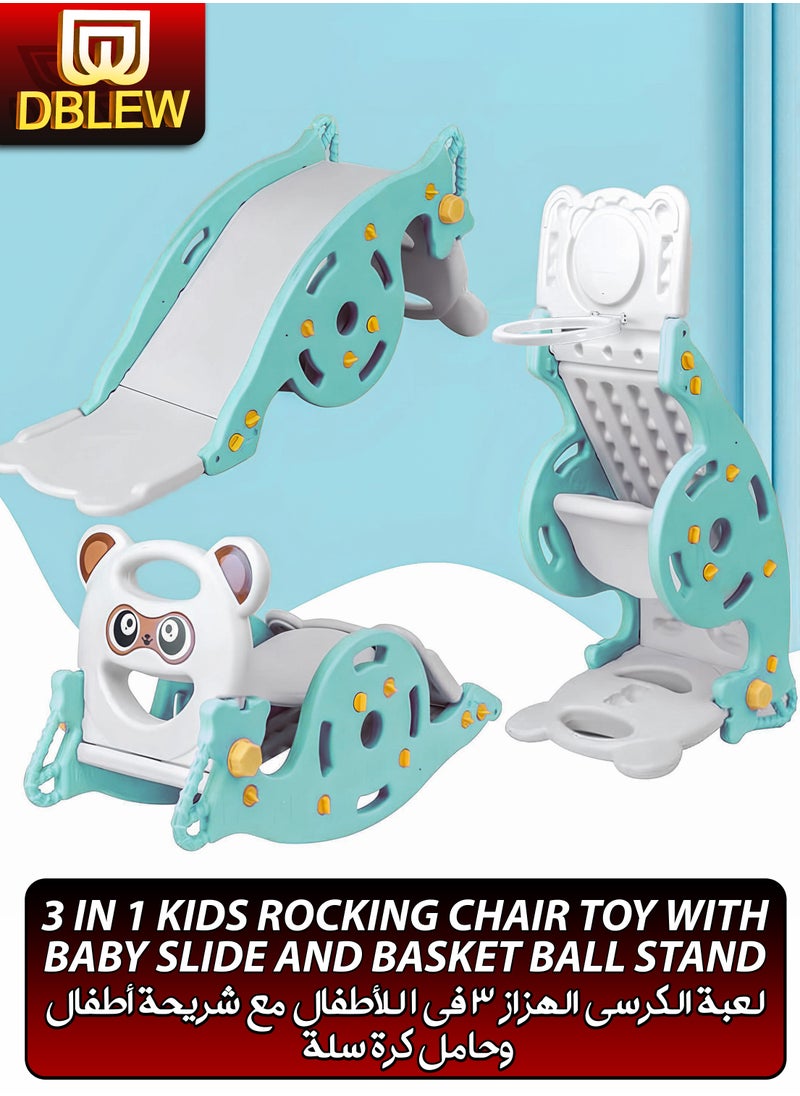 DBLEW 3 in 1 Kids Rocking Chair WIth Baby Slide And Basketball Stand Safe & Durable Foldable Multi Functional Indoor And Outdoor Children Fun Play Set for Toddlers Ages 1 to 3  - Image 1